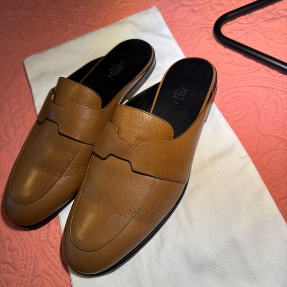 Womens Hermes Elegant Tan Leather CATENA MULES size 11